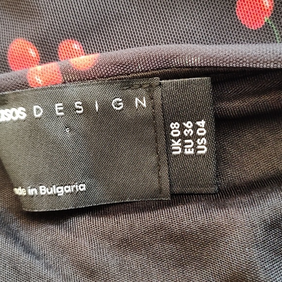 Asos Mini Dress Size 4 Black Mesh Cherry Print Coquette Whimsigoth Fall Winter - Picture 4 of 13